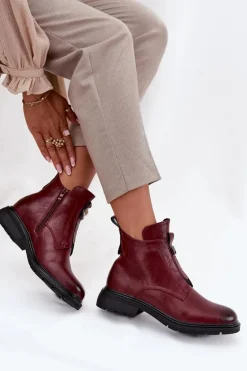 Ocieplane Botki Damskie Na Zamek Z Ozdobnym Detalem Bordowe Roselle