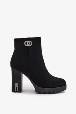 Ocieplane Botki Damskie Na Słupku Z Ozdobnym Detalem Czarne Vessara