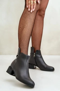 Ocieplane Botki Damskie Na Obcasie Zapinane Na Zamek Czarne Vinceza 66724