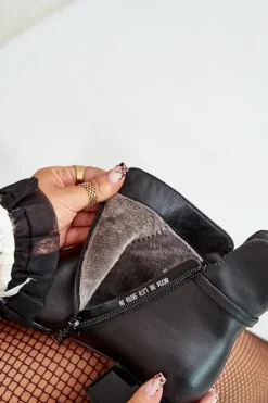 Ocieplane Botki Damskie Na Obcasie Zapinane Na Zamek Czarne Vinceza 66724