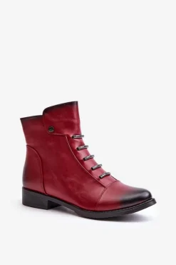 Ocieplane Botki Damskie Na Płaskim Obcasie Bordowe Labise