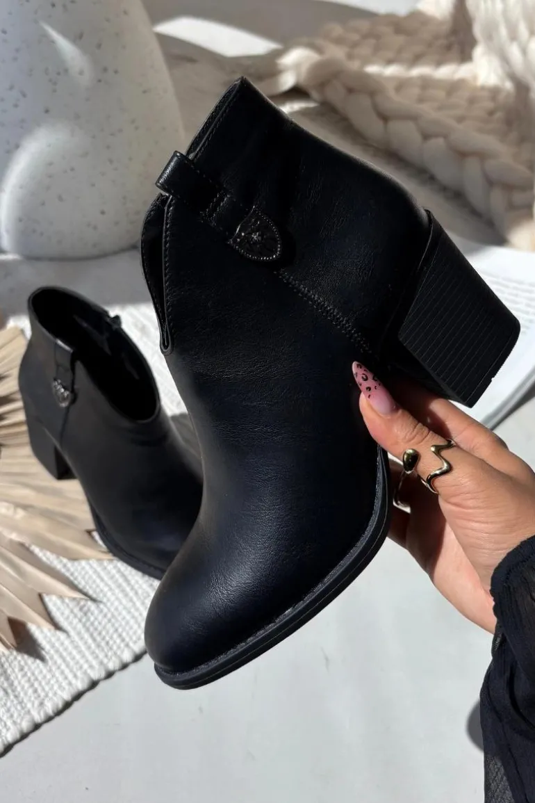 Ocieplane Botki Damskie Na Słupku Z Eko Skóry Czarne Talienne