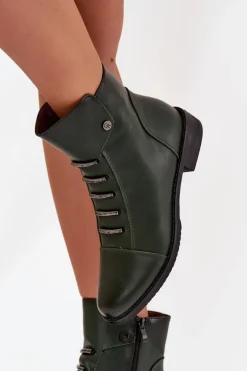 Ocieplane Botki Damskie Na Płaskim Obcasie Zielone Labise