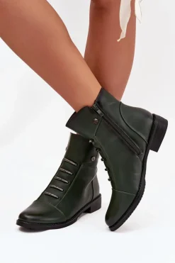 Ocieplane Botki Damskie Na Płaskim Obcasie Zielone Labise