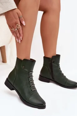 Ocieplane Botki Damskie Na Płaskim Obcasie Zielone Labise