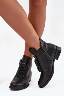 Ocieplane Botki Damskie Na Płaskim Obcasie S.Barski HY42-713 Czarne