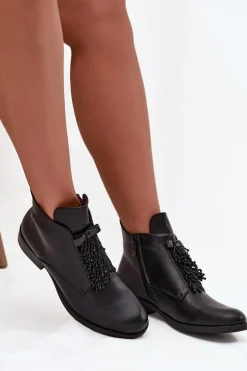 Ocieplane Botki Damskie Na Płaskim Obcasie S.Barski HY42-713 Czarne