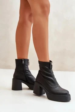Ocieplane Botki Damskie Na Platformie I Słupku Czarne Vinceza 66715