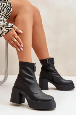 Ocieplane Botki Damskie Na Platformie I Słupku Czarne Vinceza 66715