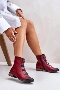 Ocieplane Botki Damskie Na Zamek Bordowe Evalith
