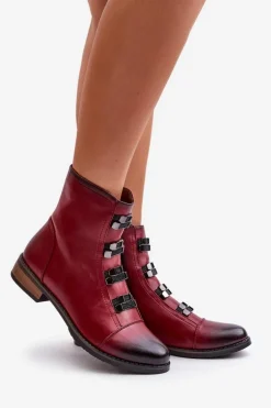 Ocieplane Botki Damskie Na Zamek Bordowe Evalith