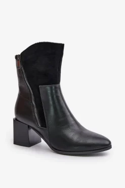 Ocieplane Botki Damskie Na Obcasie Słupku Czarne Relabina