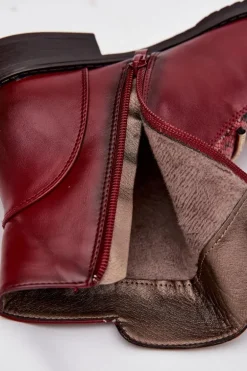 Ocieplane Botki Damskie Na Płaskim Obcasie Zwierzęcy Wzór Bordowe Labise