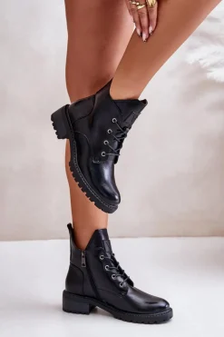 Ocieplane Botki Damskie Na Niskim Obcasie Vinceza 58136 Czarne