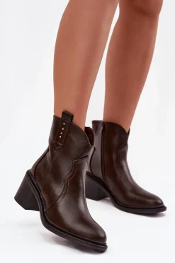 Ocieplane Botki Damskie Na Obcasie Czekoladowe Brilynn