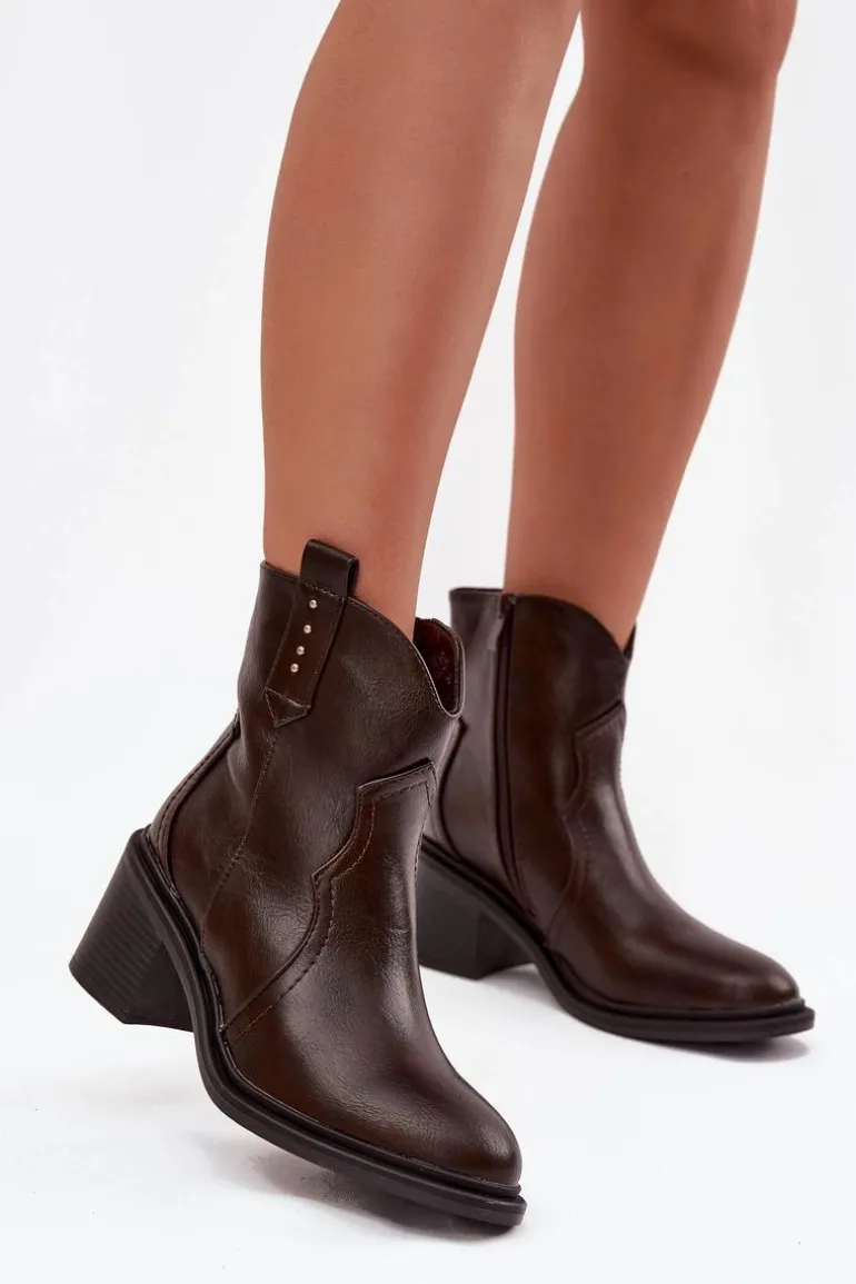 Ocieplane Botki Damskie Na Obcasie Czekoladowe Brilynn