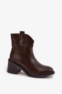 Ocieplane Botki Damskie Na Obcasie Czekoladowe Brilynn