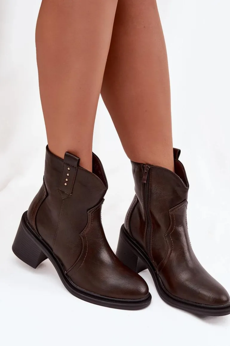 Ocieplane Botki Damskie Na Obcasie Czekoladowe Brilynn