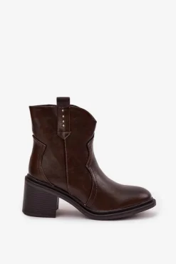 Ocieplane Botki Damskie Na Obcasie Czekoladowe Brilynn