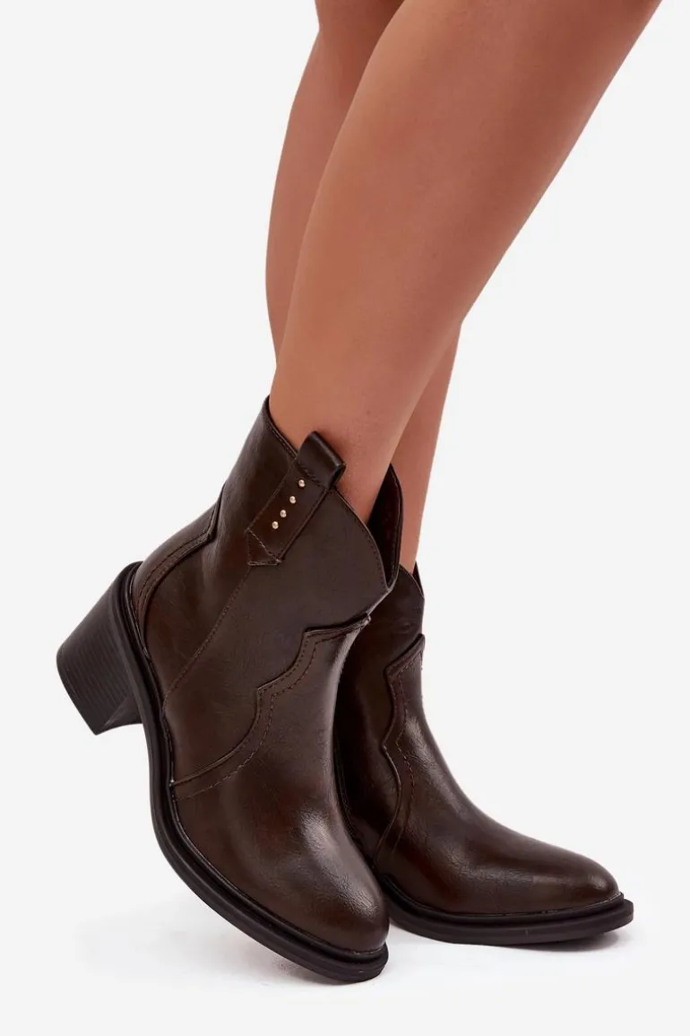 Ocieplane Botki Damskie Na Obcasie Czekoladowe Brilynn