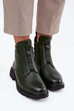 Ocieplane Botki Damskie Na Zamek Z Ozdobnym Detalem Ciemnozielone Roselle