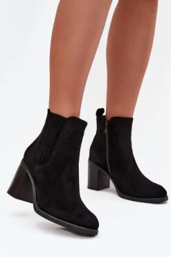 Ocieplane Botki Damskie Na Słupkowym Obcasie Czarne Brevina