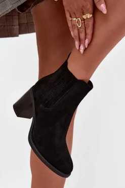 Ocieplane Botki Damskie Na Słupkowym Obcasie Czarne Brevina