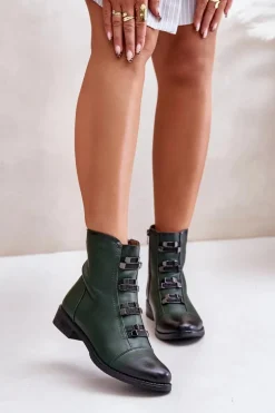 Ocieplane Botki Damskie Na Zamek Zielone Evalith