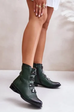 Ocieplane Botki Damskie Na Zamek Zielone Evalith