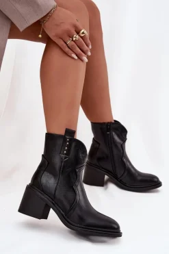 Ocieplane Botki Damskie Na Obcasie Czarne Brilynn