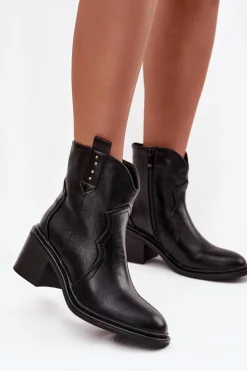Ocieplane Botki Damskie Na Obcasie Czarne Brilynn