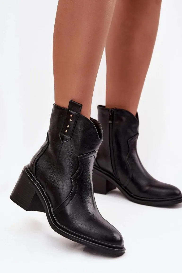 Ocieplane Botki Damskie Na Obcasie Czarne Brilynn