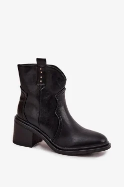 Ocieplane Botki Damskie Na Obcasie Czarne Brilynn