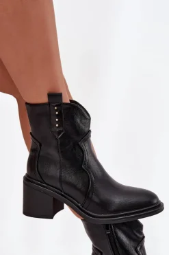 Ocieplane Botki Damskie Na Obcasie Czarne Brilynn