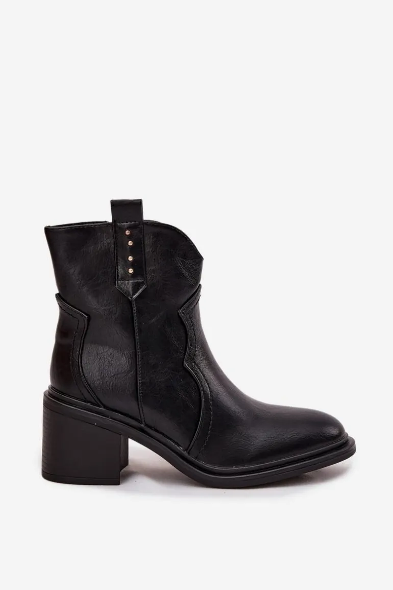 Ocieplane Botki Damskie Na Obcasie Czarne Brilynn