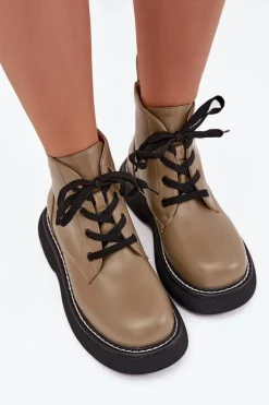 Ocieplane Botki Damskie Na Platformie Sznurowane Zielone Harmine