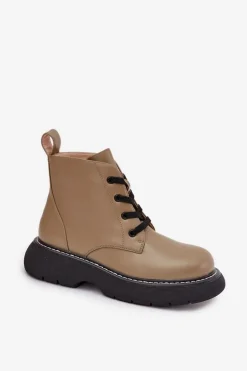 Ocieplane Botki Damskie Na Platformie Sznurowane Zielone Harmine