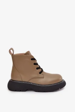 Ocieplane Botki Damskie Na Platformie Sznurowane Zielone Harmine