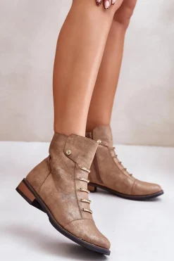 Ocieplane Botki Damskie Na Płaskim Obcasie Złote Labise