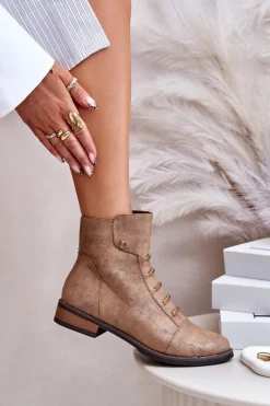 Ocieplane Botki Damskie Na Płaskim Obcasie Złote Labise