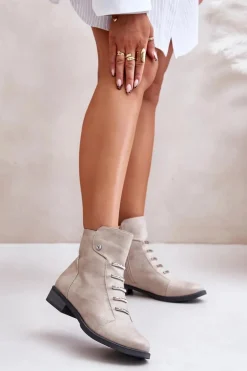 Ocieplane Botki Damskie Na Płaskim Obcasie Beżowe Labise