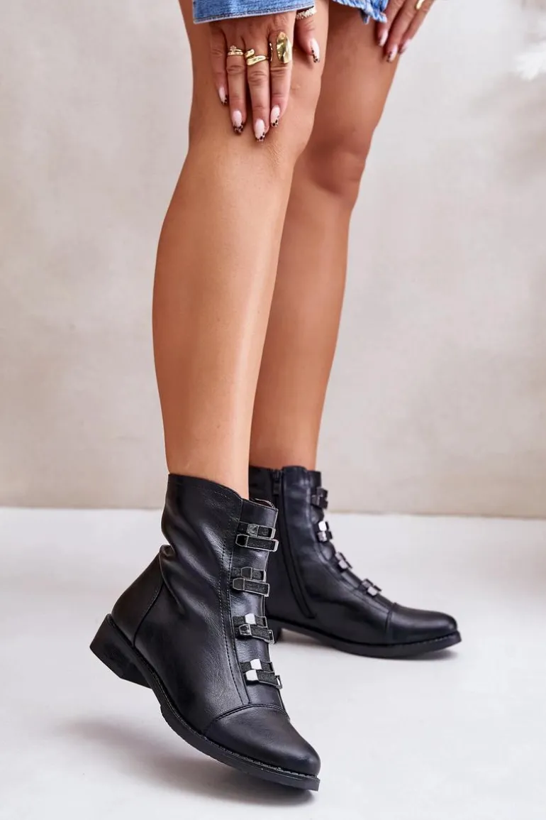 Ocieplane Botki Damskie Na Zamek Czarne Evalith