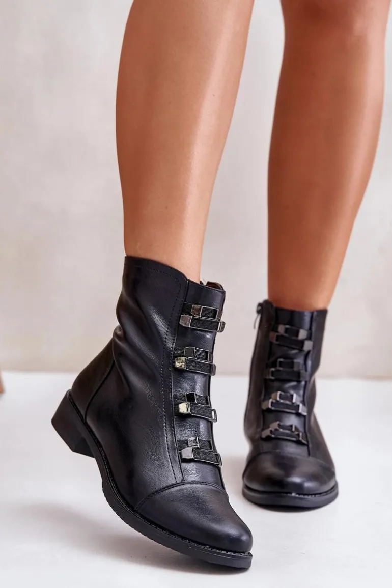 Ocieplane Botki Damskie Na Zamek Czarne Evalith