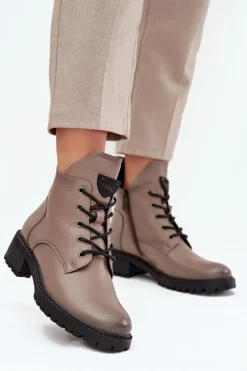 Ocieplane Botki Damskie Na Klocku Vinceza 58609 Szare