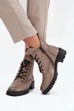 Ocieplane Botki Damskie Na Klocku Vinceza 58609 Szare