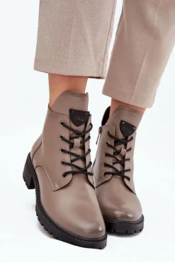 Ocieplane Botki Damskie Na Klocku Vinceza 58609 Szare