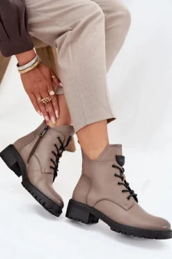 Ocieplane Botki Damskie Na Klocku Vinceza 58609 Szare