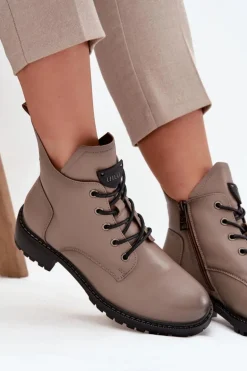 Ocieplane Botki Damskie Na Klocku Vinceza 58609 Szare