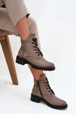 Ocieplane Botki Damskie Na Klocku Vinceza 58609 Szare