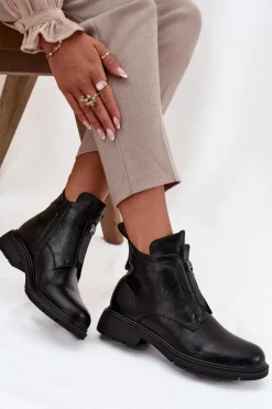 Ocieplane Botki Damskie Na Zamek Z Ozdobnym Detalem Czarne Roselle